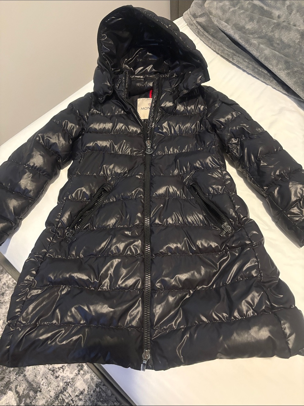Moncler kids  Glossy Black Hooded Puffer Coat
